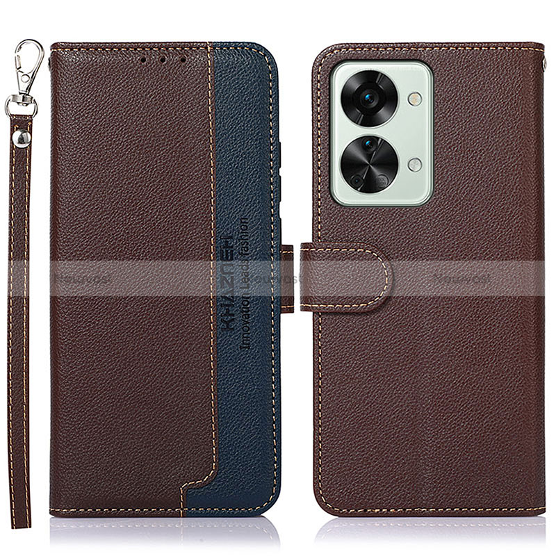 Leather Case Stands Flip Cover Holder A09D for OnePlus Nord 2T 5G Brown