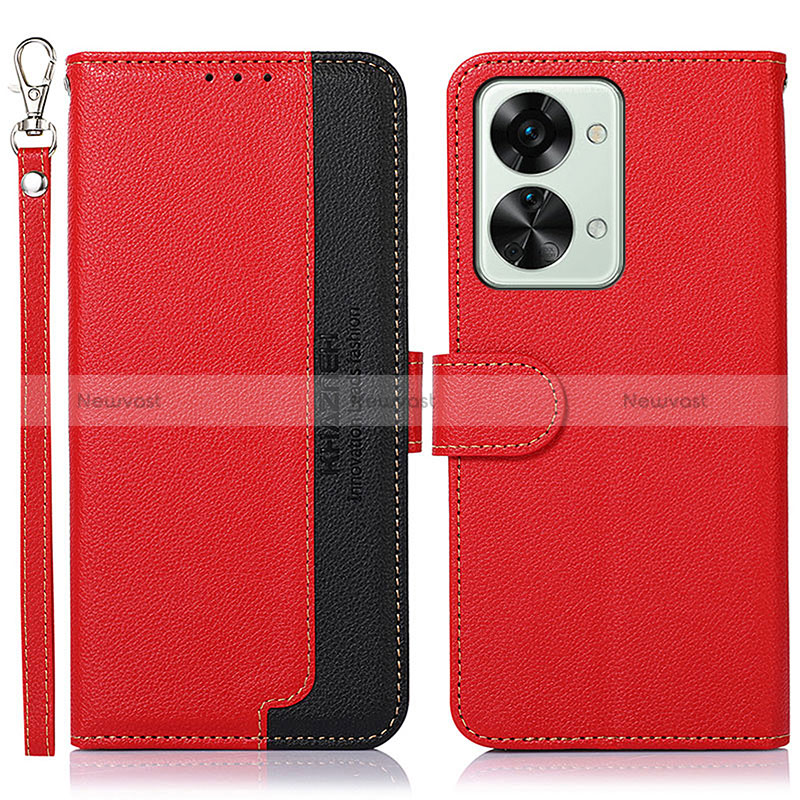 Leather Case Stands Flip Cover Holder A09D for OnePlus Nord 2T 5G Red