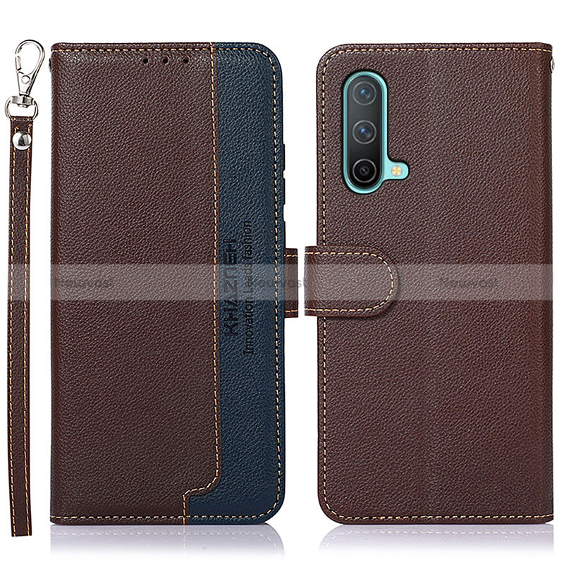 Leather Case Stands Flip Cover Holder A09D for OnePlus Nord CE 5G Brown