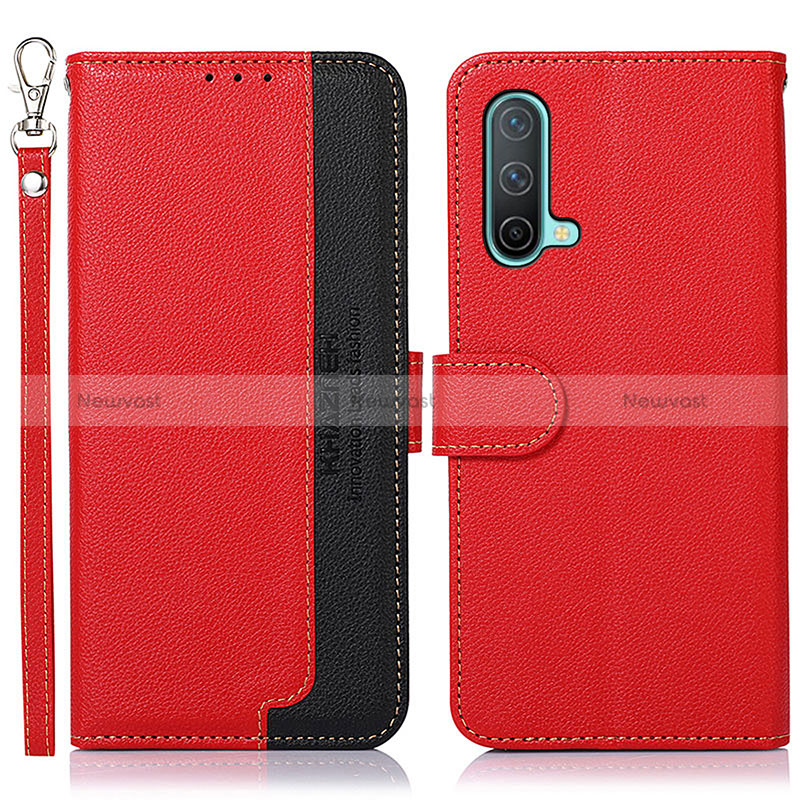 Leather Case Stands Flip Cover Holder A09D for OnePlus Nord CE 5G Red