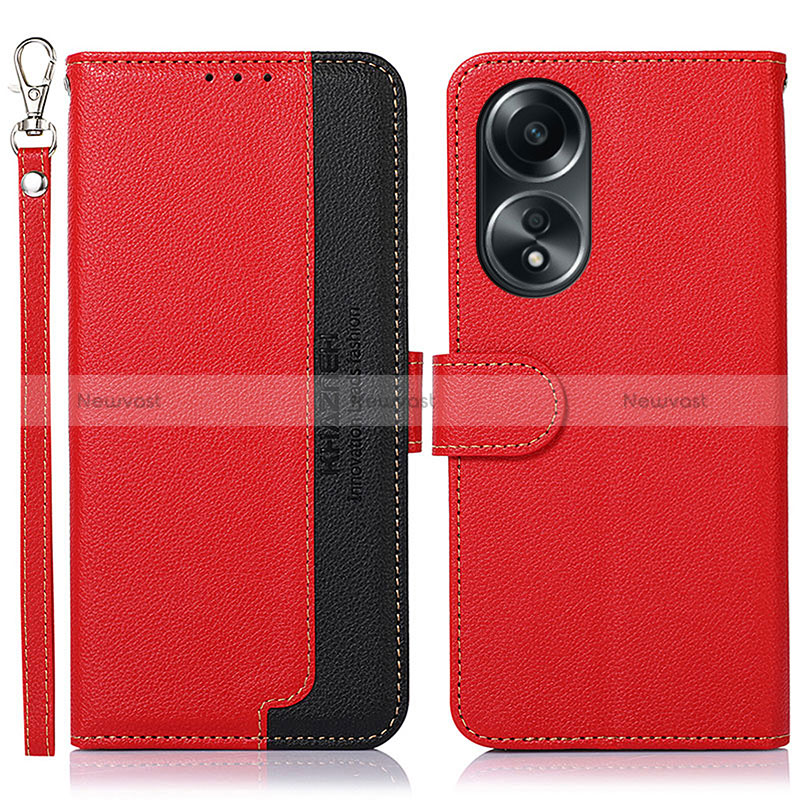 Leather Case Stands Flip Cover Holder A09D for Oppo A38 Red