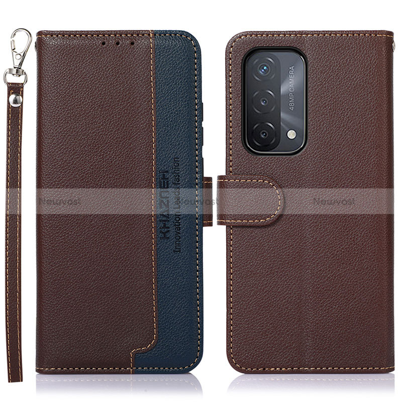 Leather Case Stands Flip Cover Holder A09D for Oppo A54 5G Brown