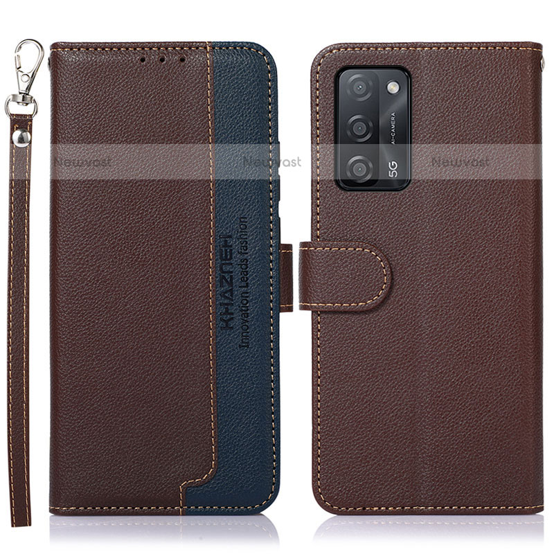 Leather Case Stands Flip Cover Holder A09D for Oppo A55 5G Brown