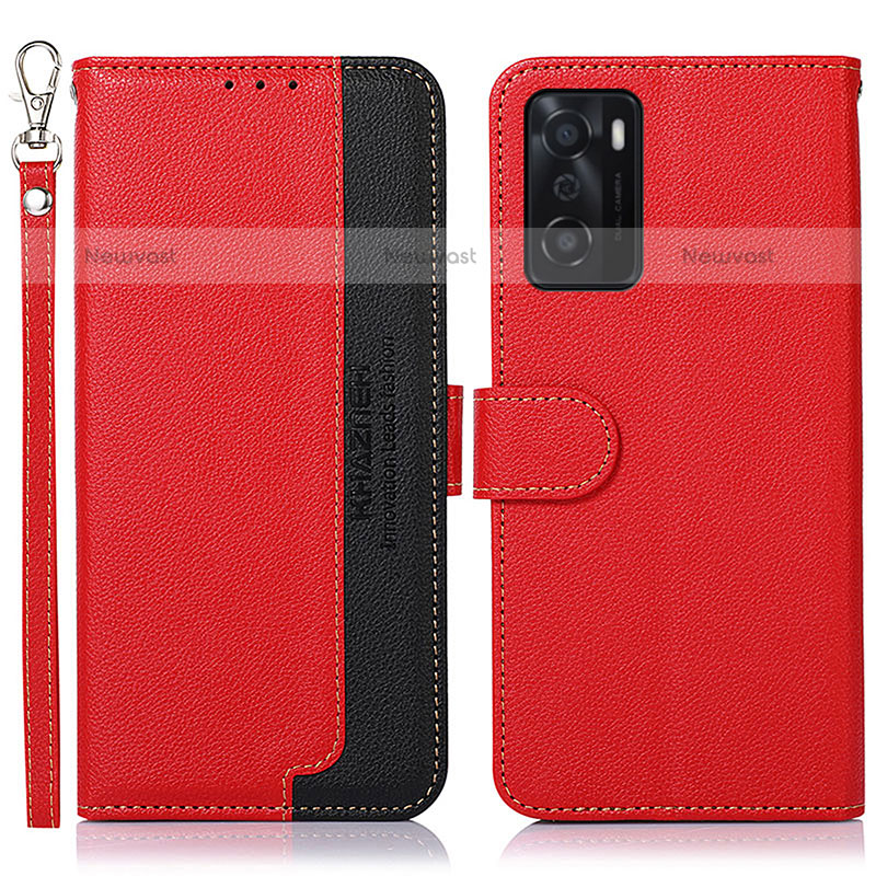 Leather Case Stands Flip Cover Holder A09D for Oppo A55S 5G Red