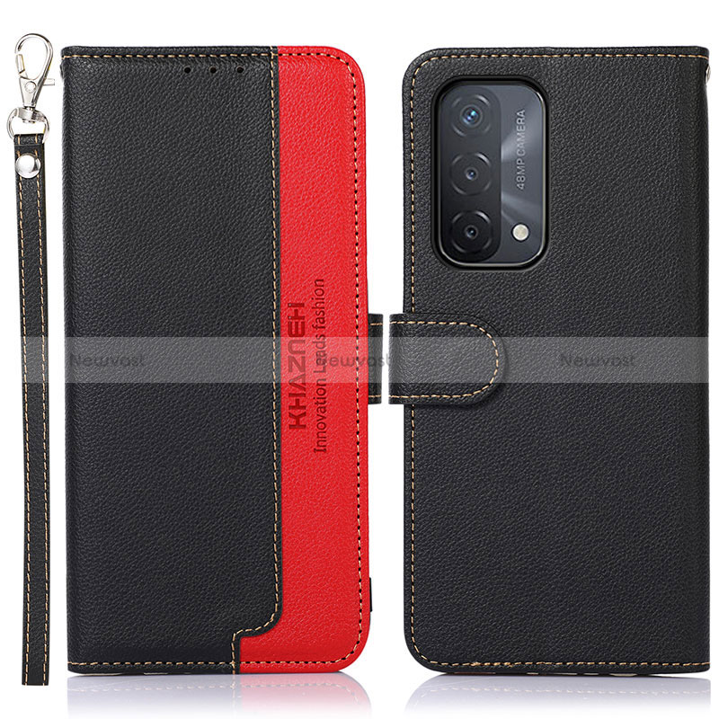 Leather Case Stands Flip Cover Holder A09D for Oppo A74 5G Black