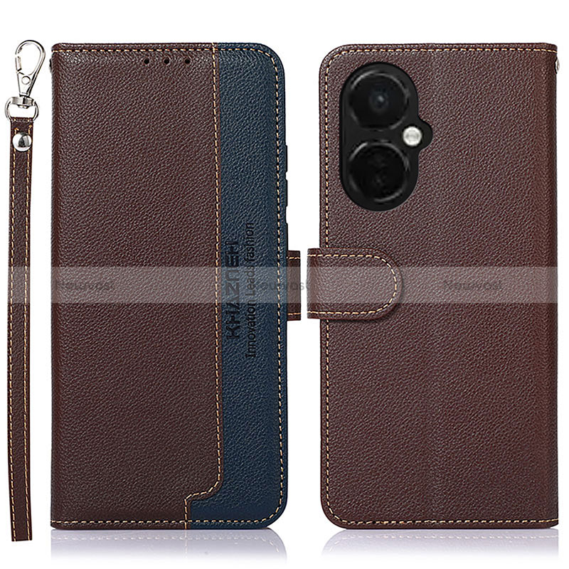 Leather Case Stands Flip Cover Holder A09D for Oppo K11x 5G Brown