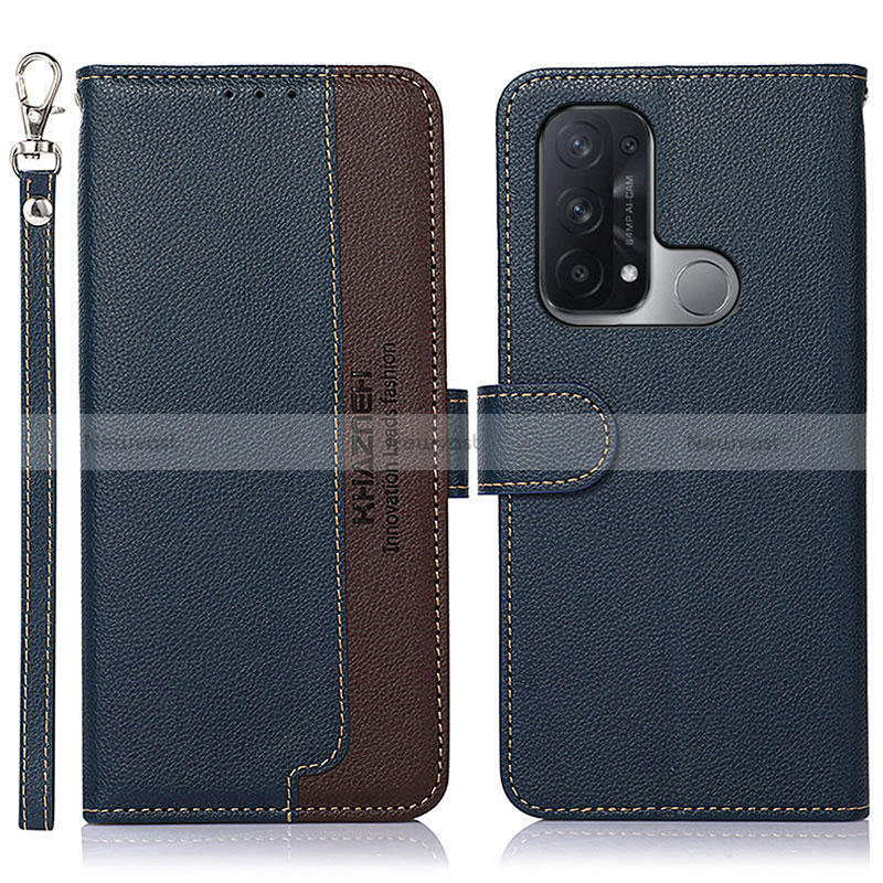 Leather Case Stands Flip Cover Holder A09D for Oppo Reno5 A Blue