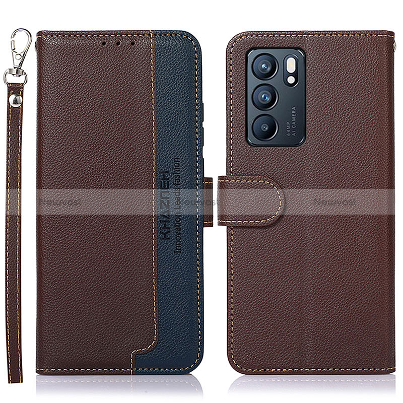 Leather Case Stands Flip Cover Holder A09D for Oppo Reno6 5G Brown