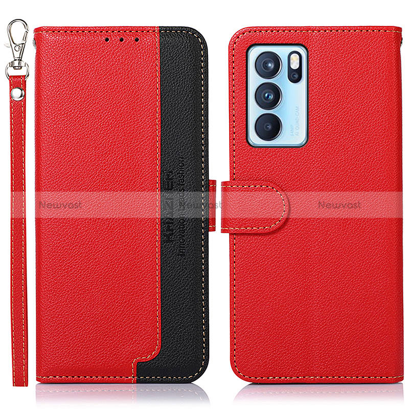 Leather Case Stands Flip Cover Holder A09D for Oppo Reno6 Pro 5G India Red