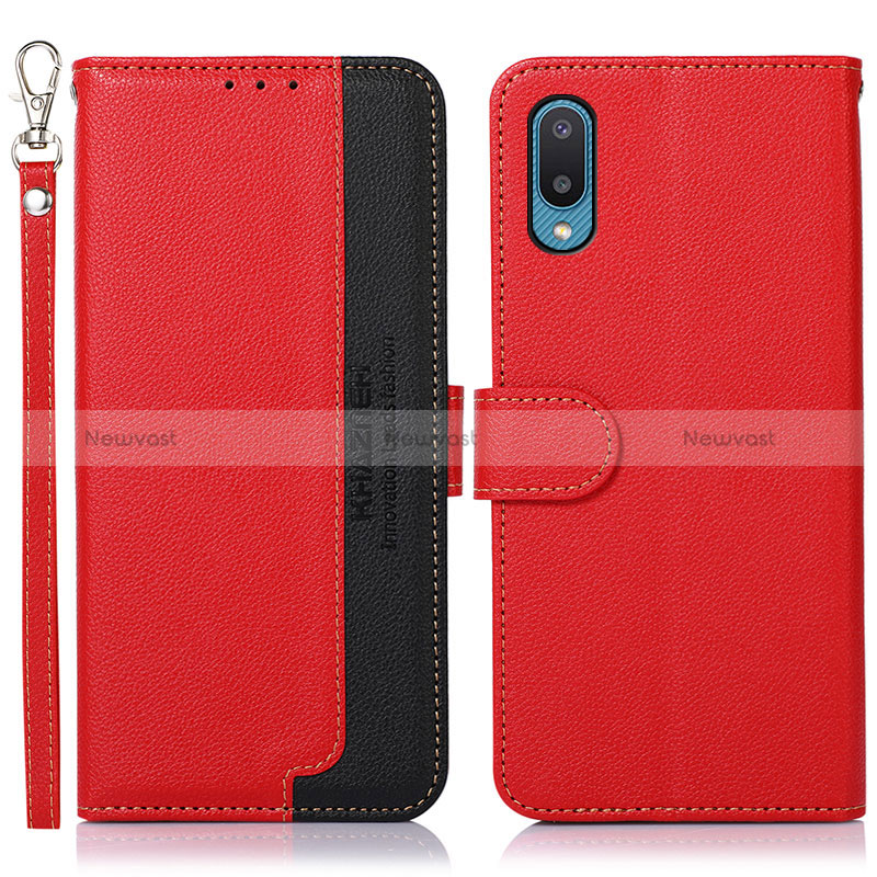 Leather Case Stands Flip Cover Holder A09D for Samsung Galaxy A02 Red