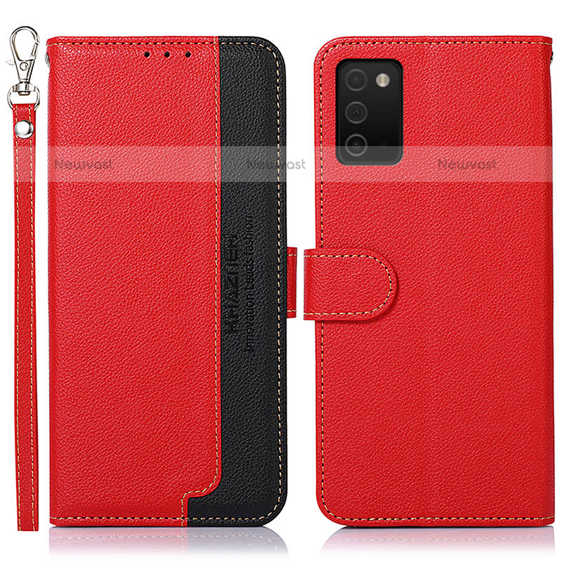 Leather Case Stands Flip Cover Holder A09D for Samsung Galaxy A02s Red