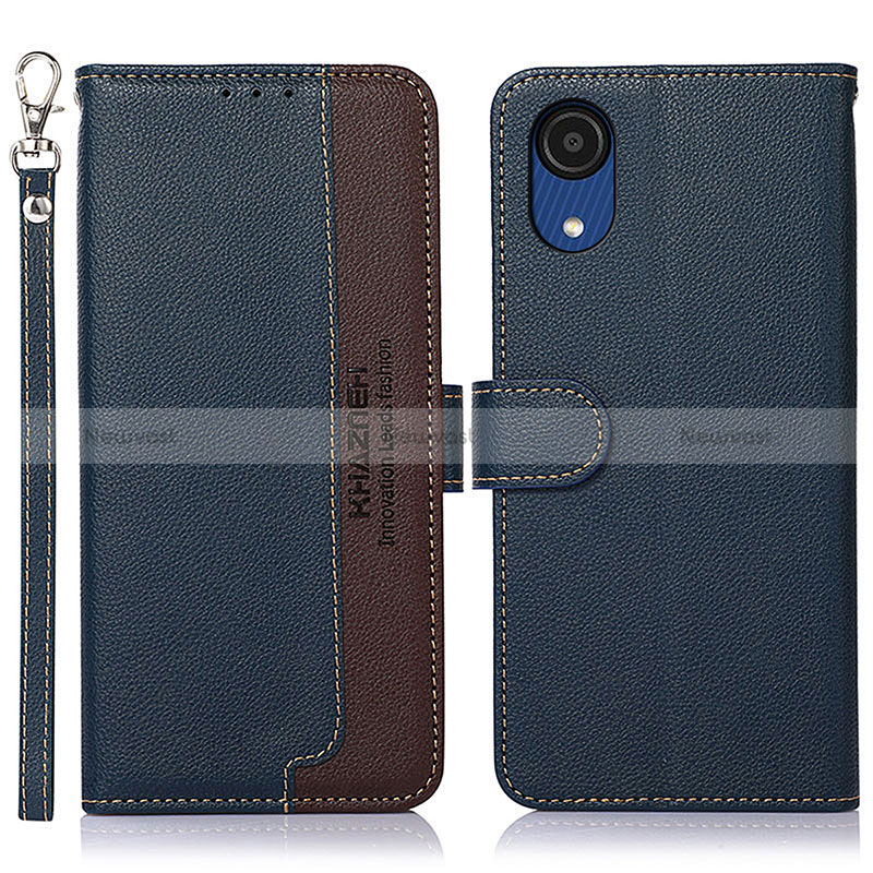 Leather Case Stands Flip Cover Holder A09D for Samsung Galaxy A03 Core Blue