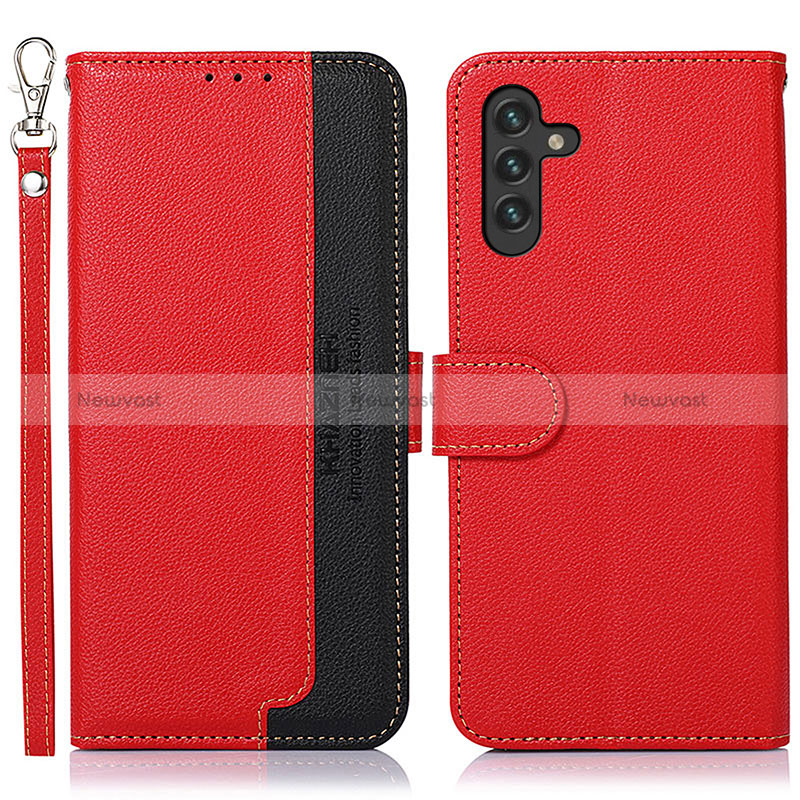 Leather Case Stands Flip Cover Holder A09D for Samsung Galaxy A04s Red