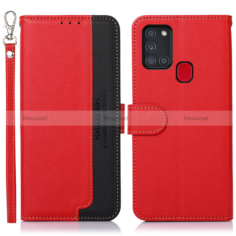 Leather Case Stands Flip Cover Holder A09D for Samsung Galaxy A21s Red