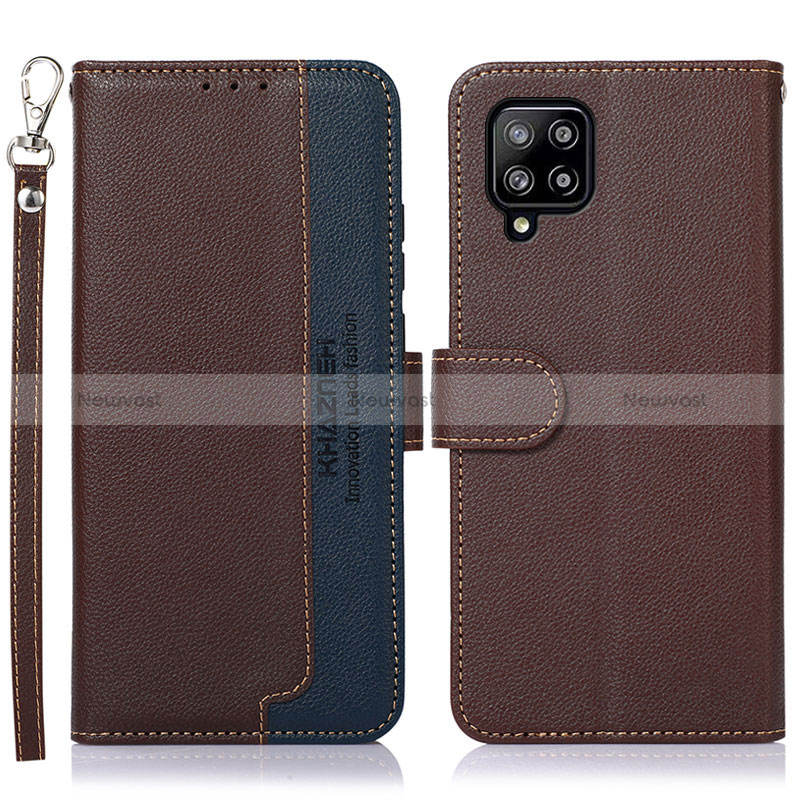 Leather Case Stands Flip Cover Holder A09D for Samsung Galaxy A22 4G Brown