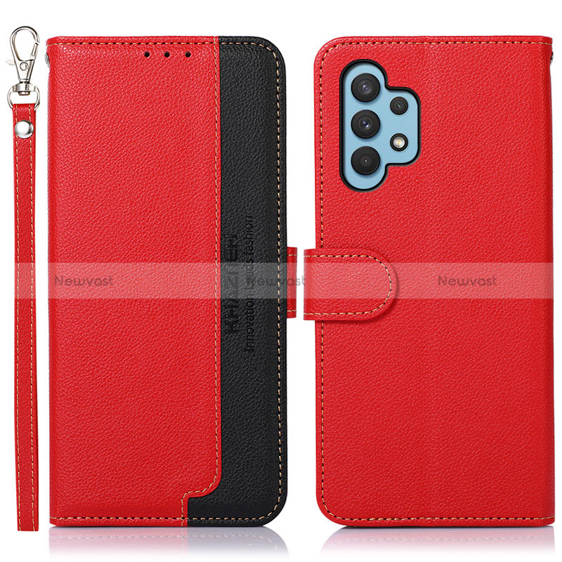 Leather Case Stands Flip Cover Holder A09D for Samsung Galaxy A32 5G Red