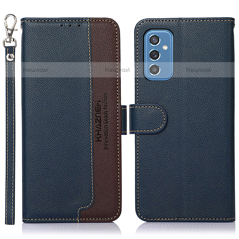 Leather Case Stands Flip Cover Holder A09D for Samsung Galaxy M52 5G Blue