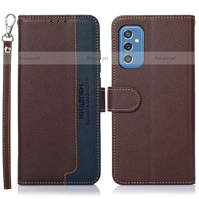 Leather Case Stands Flip Cover Holder A09D for Samsung Galaxy M52 5G Brown