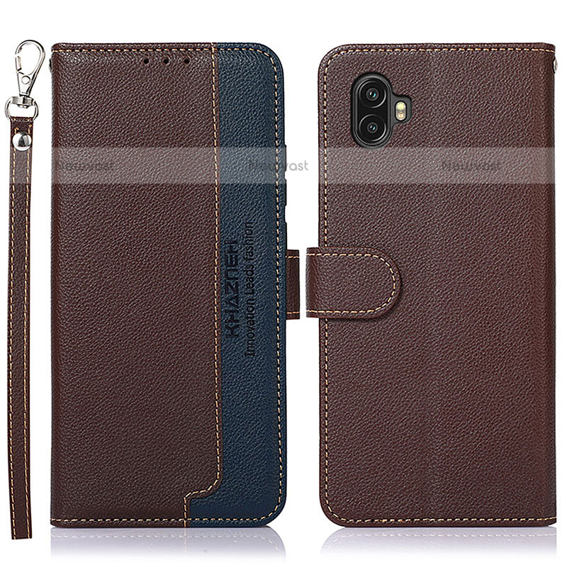 Leather Case Stands Flip Cover Holder A09D for Samsung Galaxy Xcover Pro 2 5G Brown