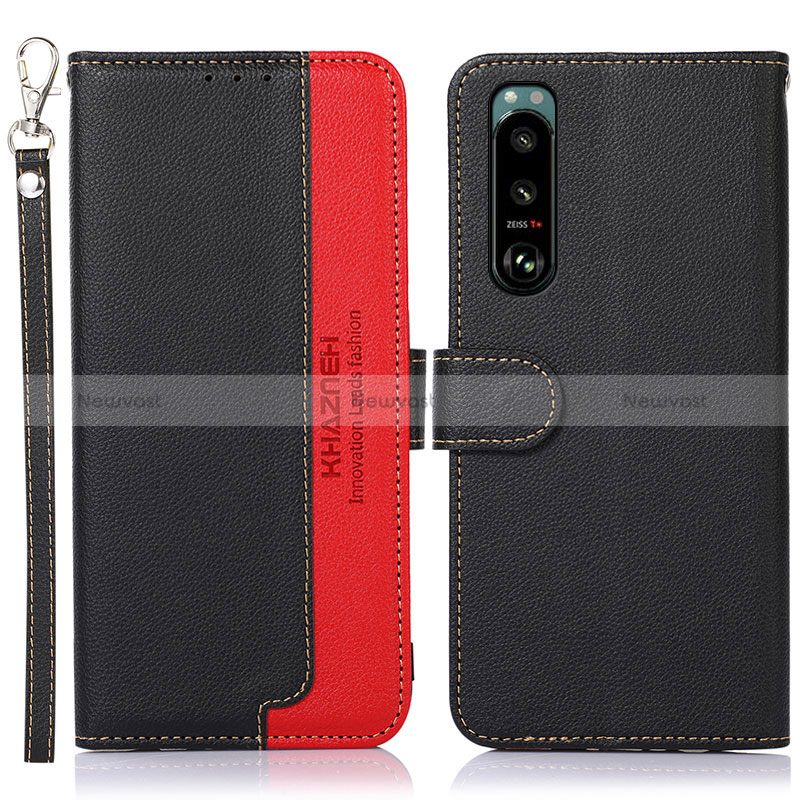 Leather Case Stands Flip Cover Holder A09D for Sony Xperia 5 III Black