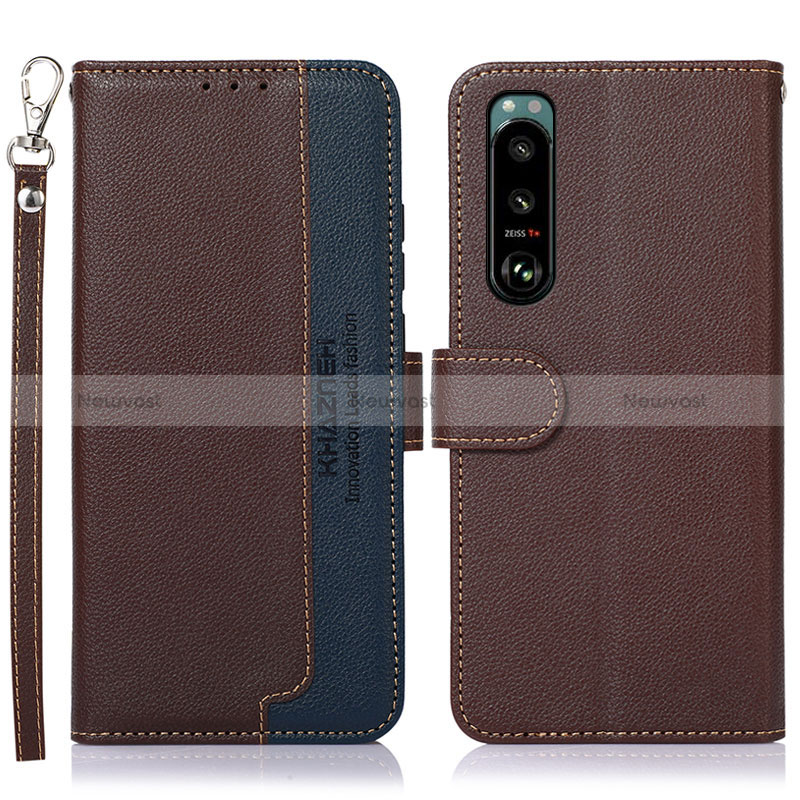 Leather Case Stands Flip Cover Holder A09D for Sony Xperia 5 III Brown