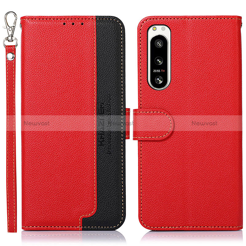 Leather Case Stands Flip Cover Holder A09D for Sony Xperia 5 IV Red