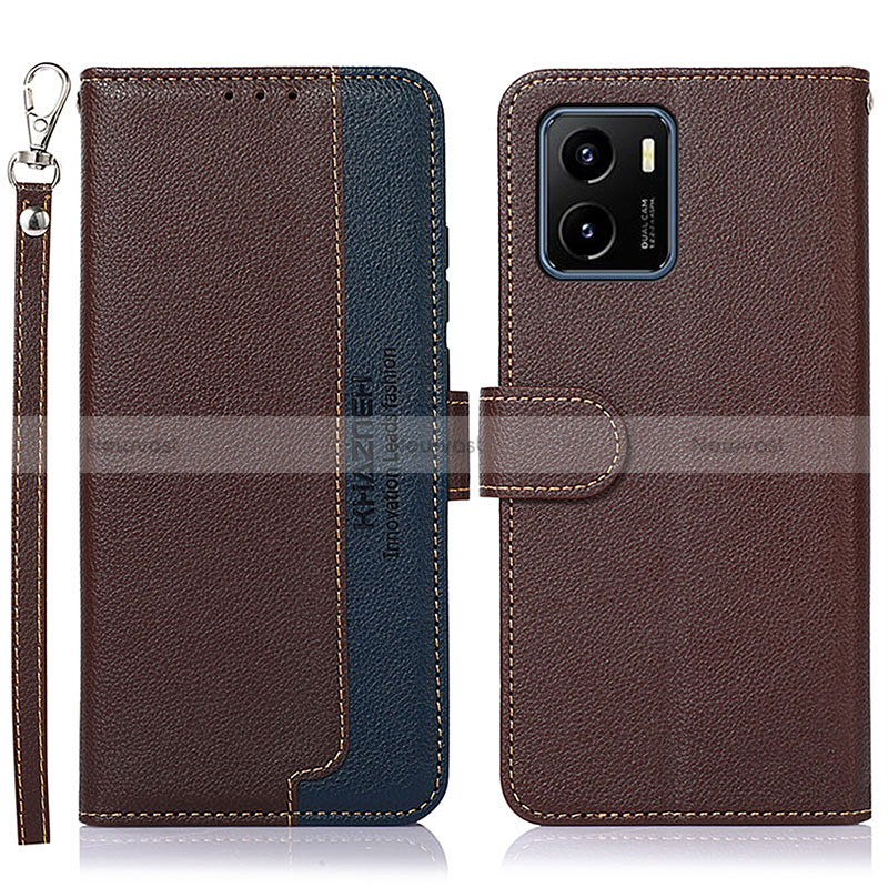 Leather Case Stands Flip Cover Holder A09D for Vivo Y01 Brown