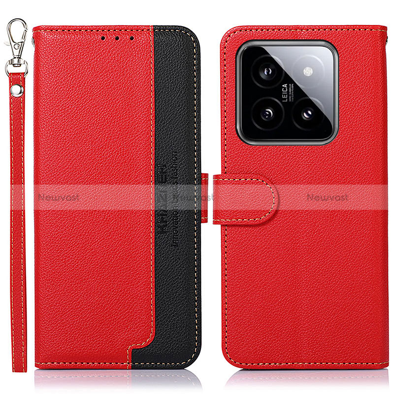 Leather Case Stands Flip Cover Holder A09D for Xiaomi Mi 14 Pro 5G Red