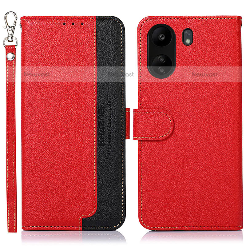 Leather Case Stands Flip Cover Holder A09D for Xiaomi Poco C65 Red