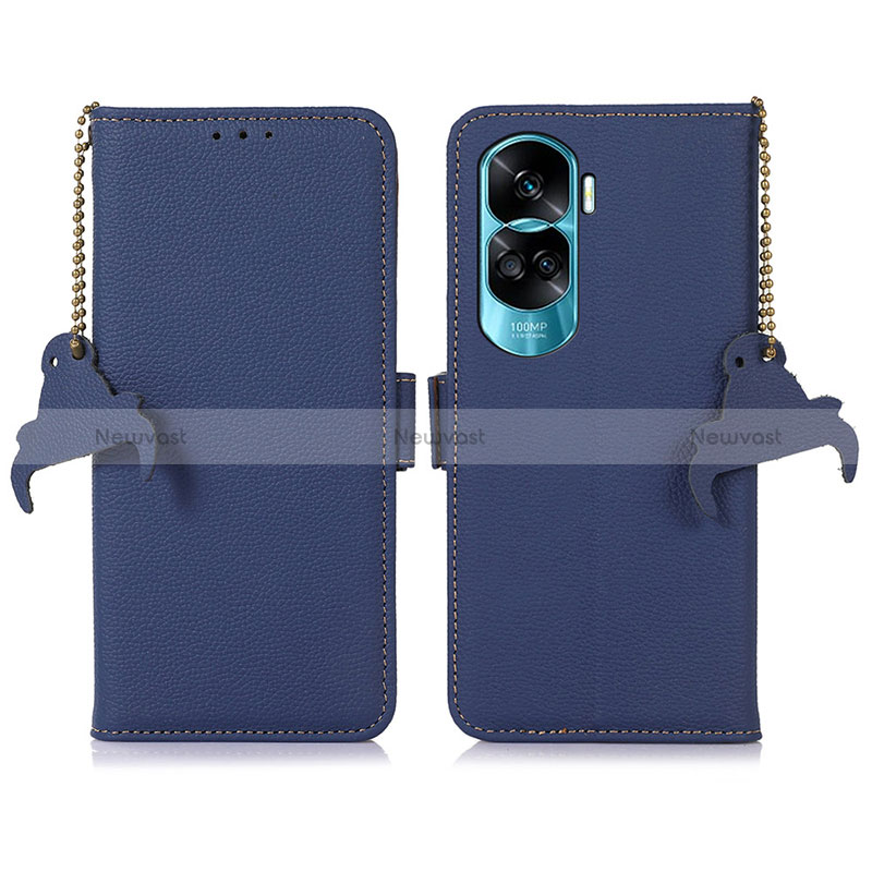 Leather Case Stands Flip Cover Holder A10D for Huawei Honor 90 Lite 5G Blue