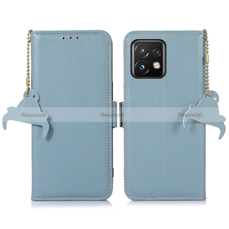 Leather Case Stands Flip Cover Holder A10D for Motorola Moto Edge Plus (2023) 5G Mint Blue