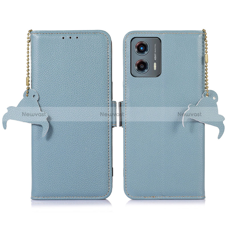 Leather Case Stands Flip Cover Holder A10D for Motorola Moto G 5G (2023) Mint Blue