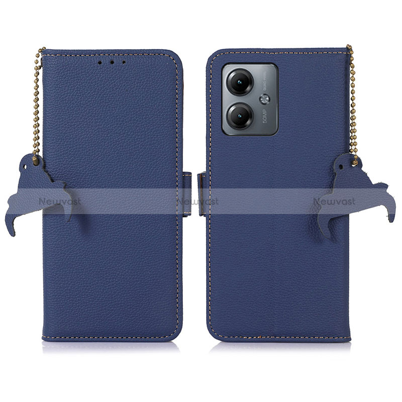 Leather Case Stands Flip Cover Holder A10D for Motorola Moto G14 Blue