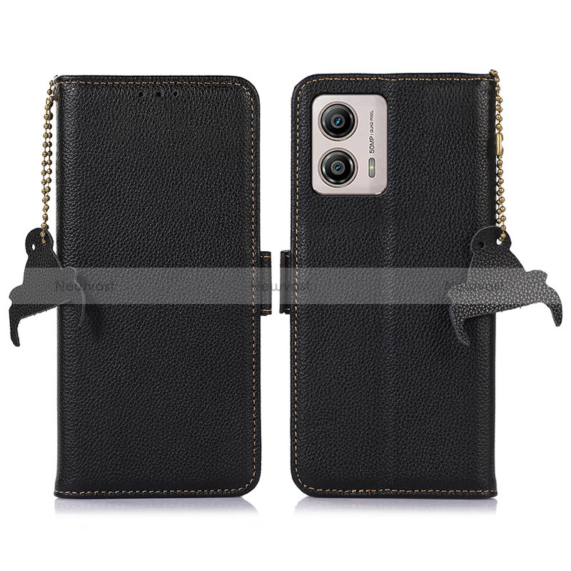 Leather Case Stands Flip Cover Holder A10D for Motorola Moto G53j 5G Black