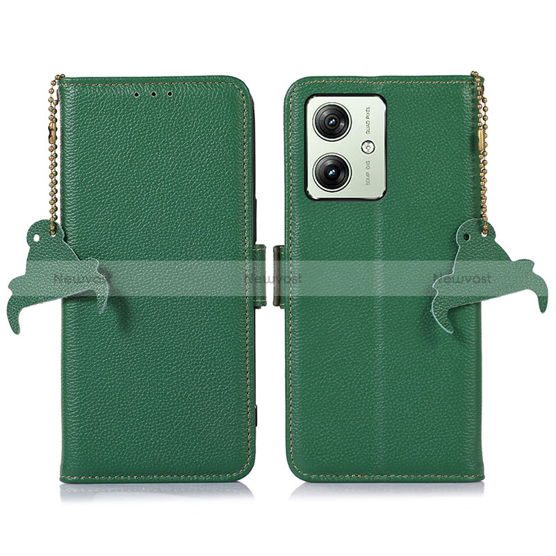 Leather Case Stands Flip Cover Holder A10D for Motorola Moto G54 5G Green