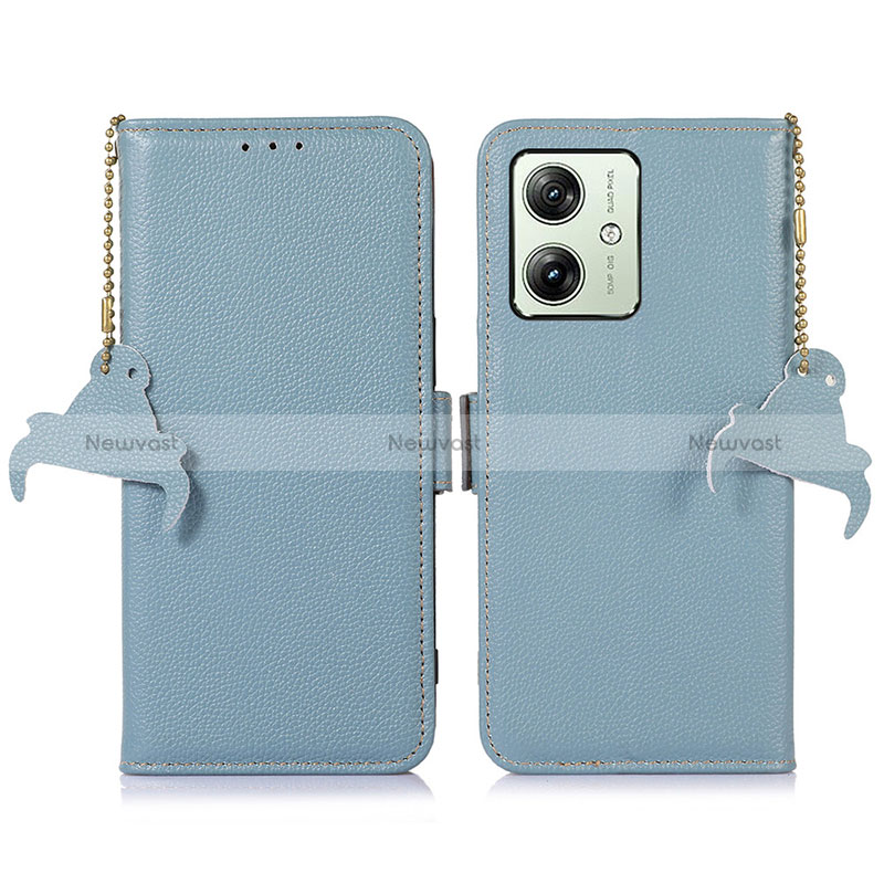 Leather Case Stands Flip Cover Holder A10D for Motorola Moto G54 5G Mint Blue