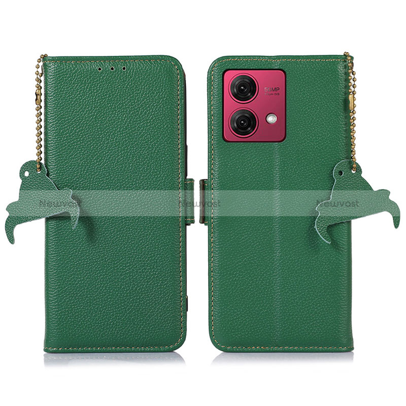 Leather Case Stands Flip Cover Holder A10D for Motorola Moto G84 5G Green