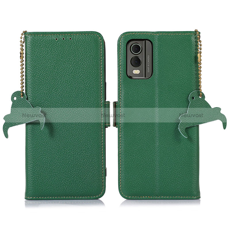 Leather Case Stands Flip Cover Holder A10D for Nokia C210 Green