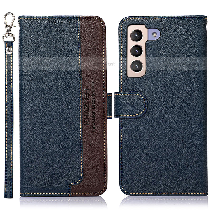 Leather Case Stands Flip Cover Holder A10D for Samsung Galaxy S21 5G Blue