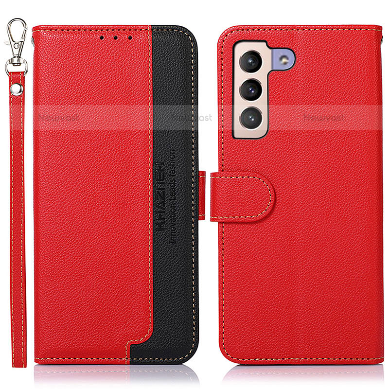 Leather Case Stands Flip Cover Holder A10D for Samsung Galaxy S21 5G Red