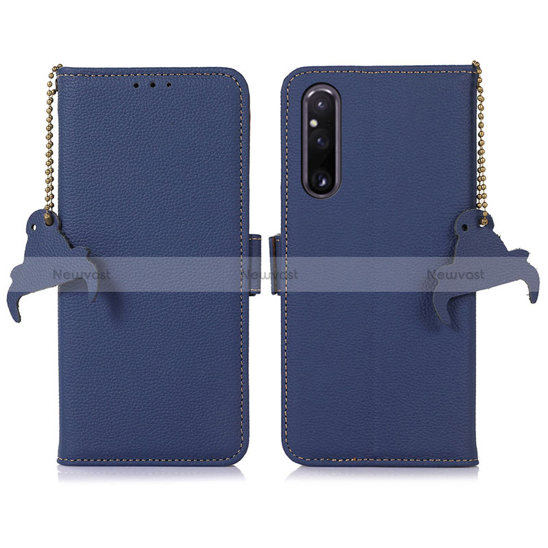 Leather Case Stands Flip Cover Holder A10D for Sony Xperia 1 V Blue