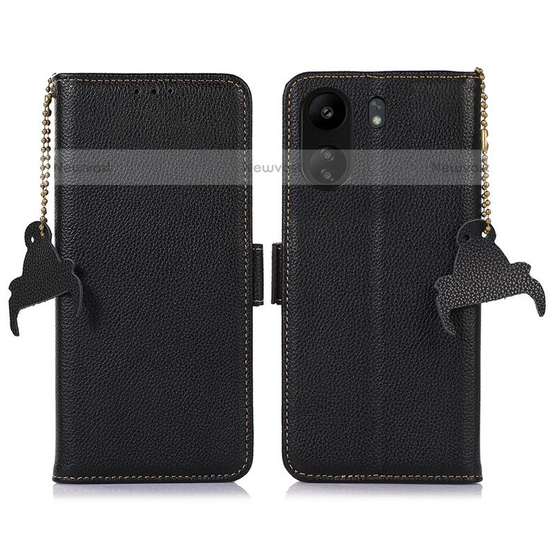 Leather Case Stands Flip Cover Holder A10D for Xiaomi Poco C65 Black