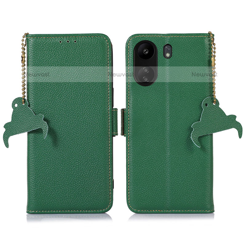 Leather Case Stands Flip Cover Holder A10D for Xiaomi Poco C65 Green