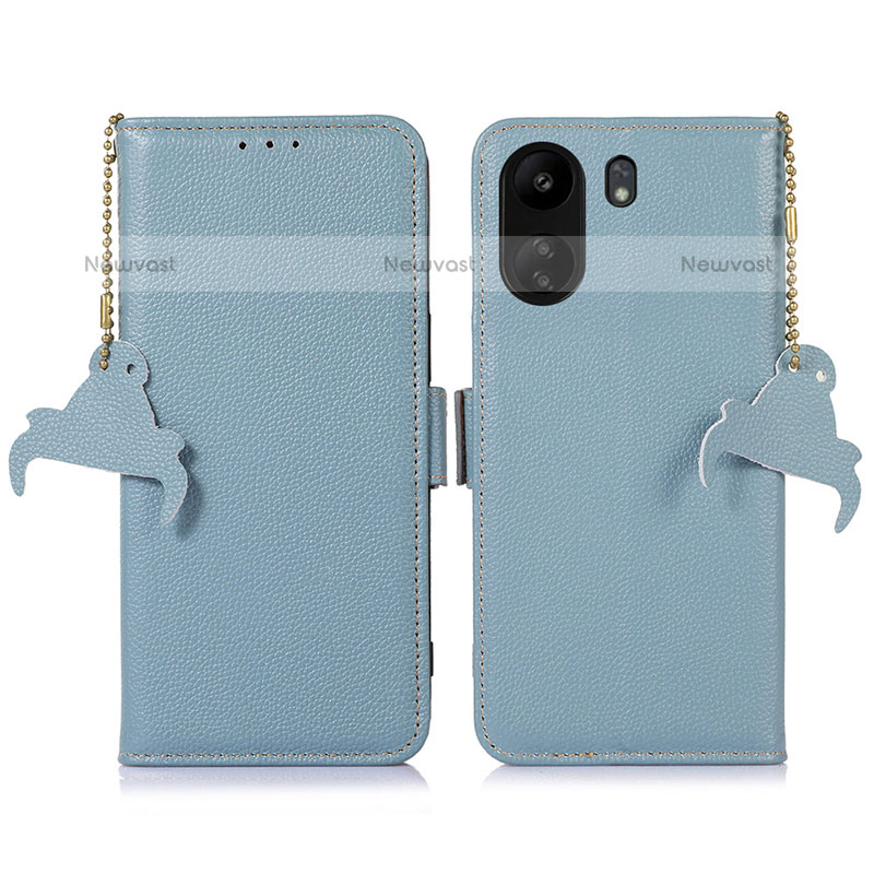 Leather Case Stands Flip Cover Holder A10D for Xiaomi Poco C65 Mint Blue