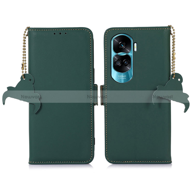 Leather Case Stands Flip Cover Holder A11D for Huawei Honor 90 Lite 5G Green