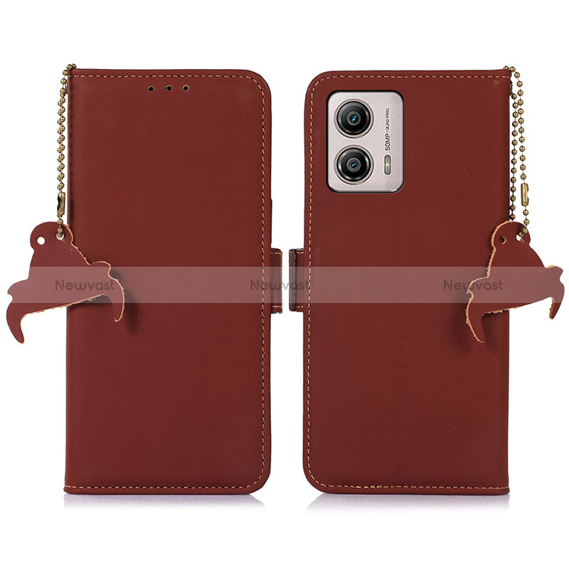 Leather Case Stands Flip Cover Holder A11D for Motorola Moto G53j 5G Brown
