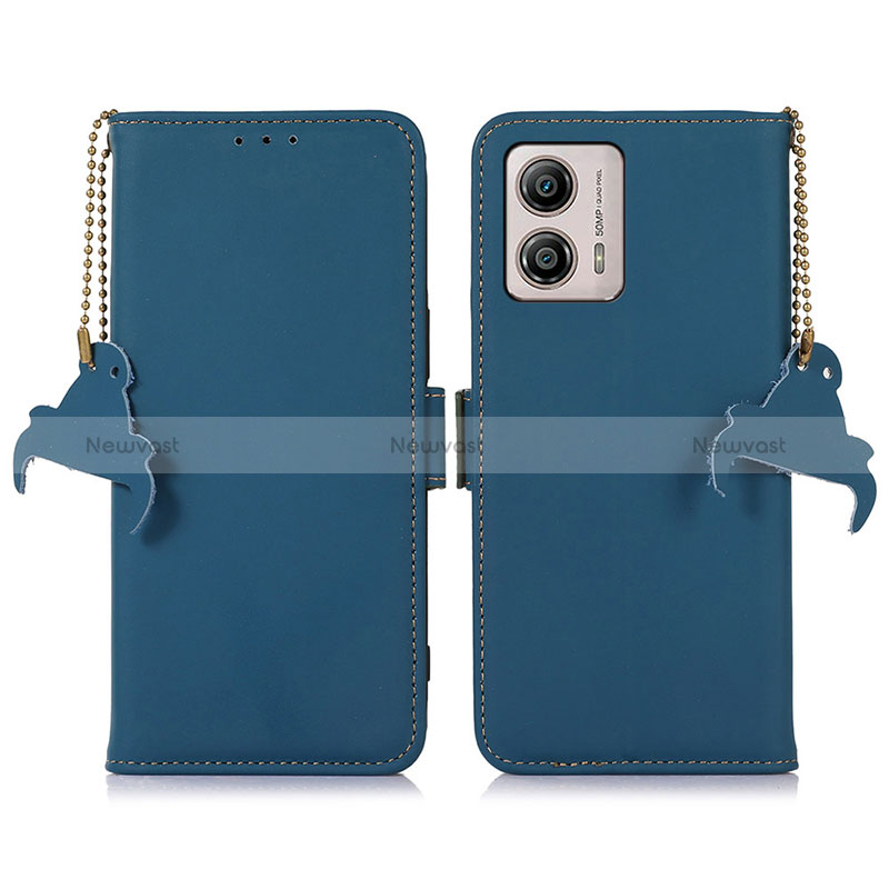 Leather Case Stands Flip Cover Holder A11D for Motorola Moto G53y 5G Blue