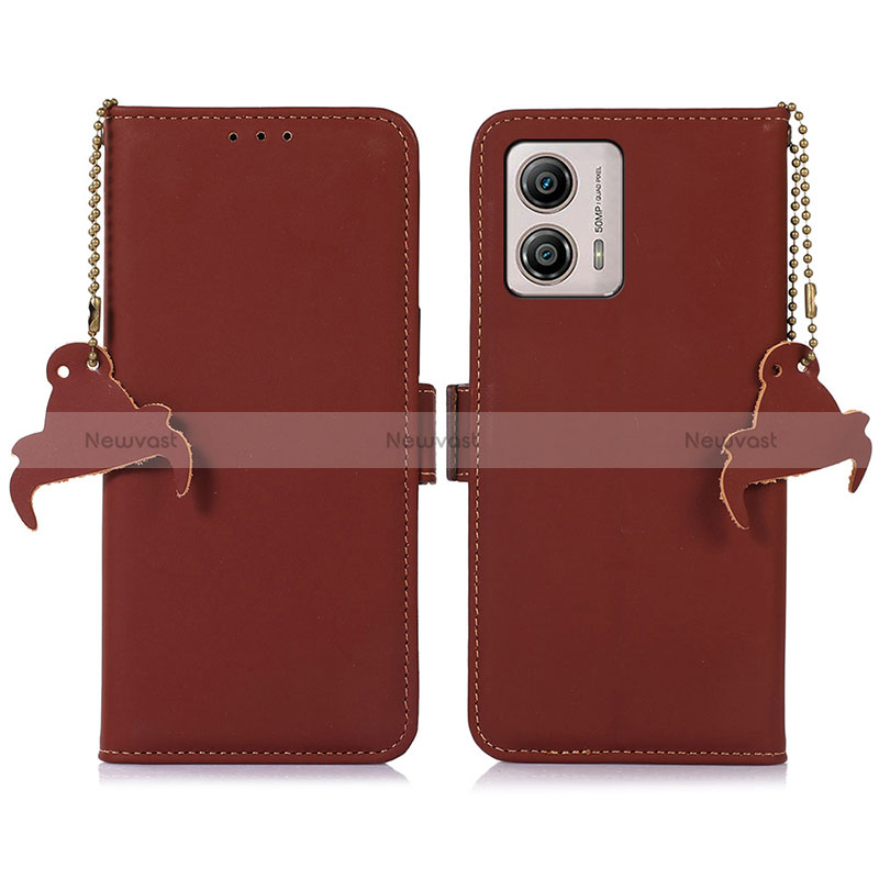 Leather Case Stands Flip Cover Holder A11D for Motorola Moto G53y 5G Brown