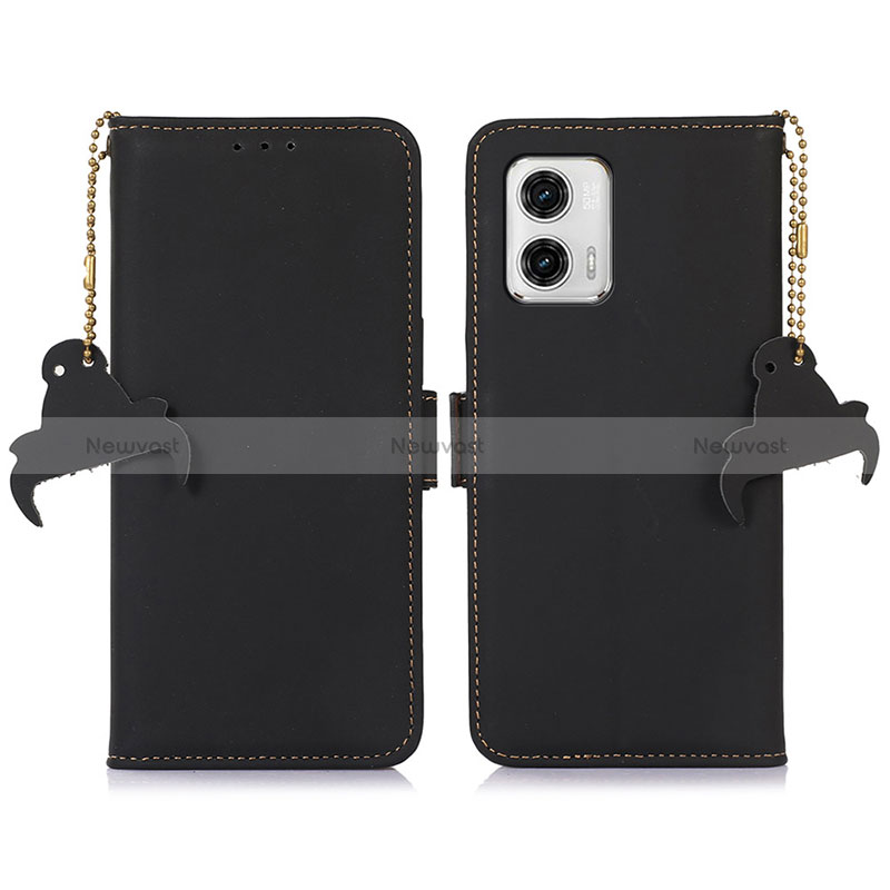 Leather Case Stands Flip Cover Holder A11D for Motorola Moto G73 5G Black