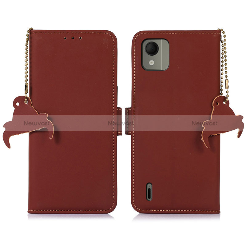 Leather Case Stands Flip Cover Holder A11D for Nokia C110 Brown